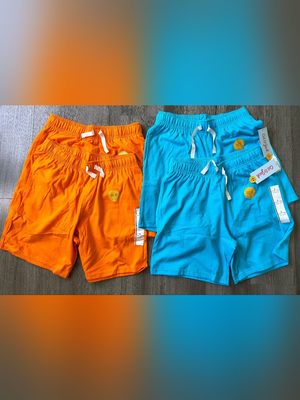Cat & Jack Orange and Turquoise Elastic-Waist Kids Shorts Set
